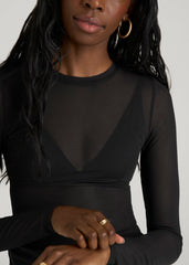 American Tall Discount | Power Mesh Fitted Long Sleeve Top for Tall Women in Deep Black