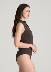 American Tall Sale | Quarter Zip Cinched One Piece Swimsuit for Tall Women in Espresso