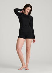 American Tall Outlet | Long Sleeve Crewneck Rashguard for Tall Women in Deep Black