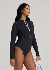 American Tall Outlet | Long Sleeve UPF 50 One Piece Swimsuit for Tall Women in Black