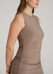 American Tall Online Shop | Ruched Jersey Midi Dress for Tall Women in Dark Sand