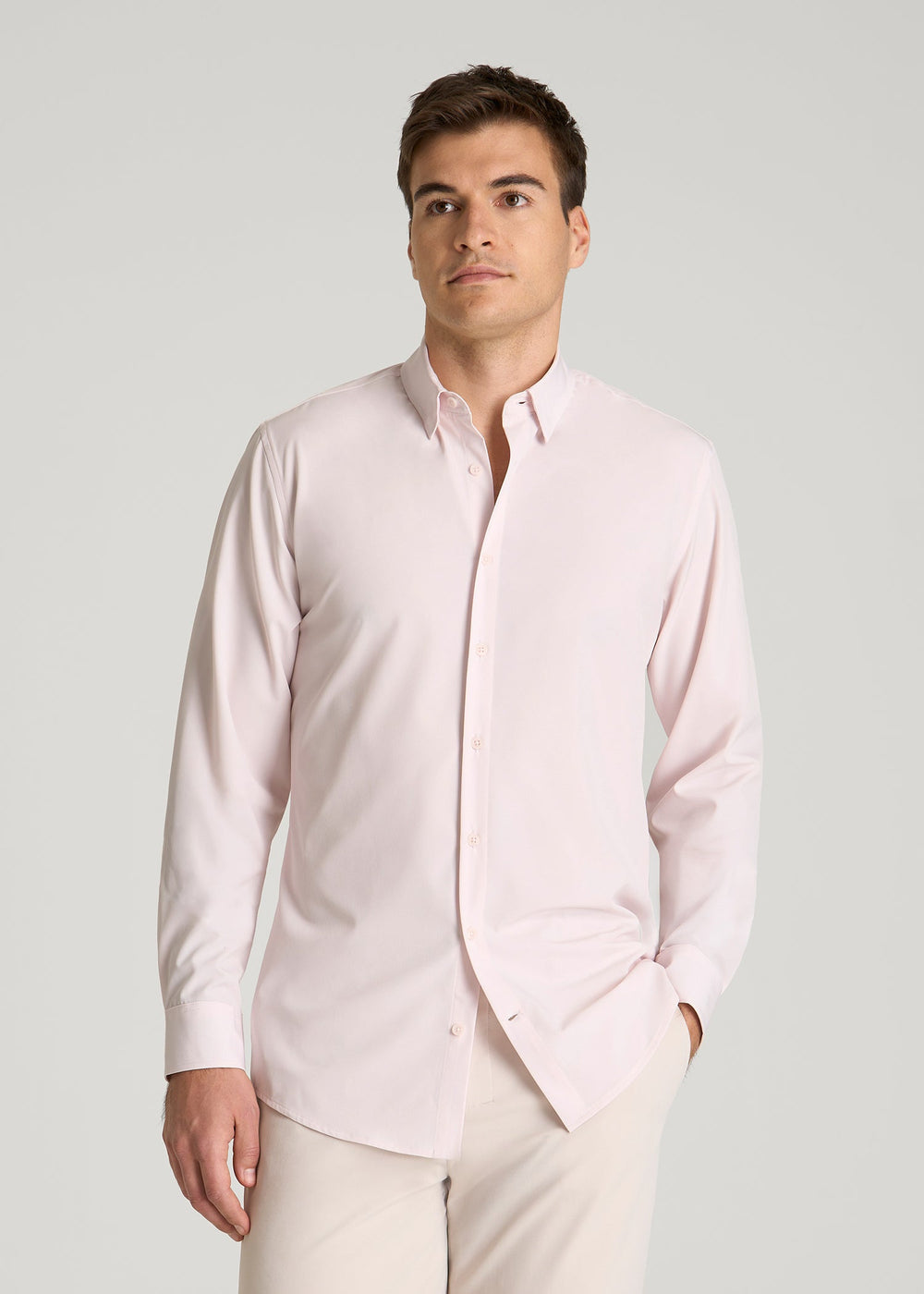 American Tall For Sale | Traveler Stretch Dress Shirt for Tall Men in Grey Lilac