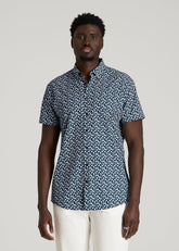 American Tall Online | Short Sleeve Traveler Stretch Button Shirt for Tall Men in Ice Blue Mini Floral