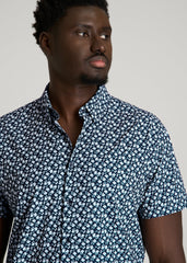 American Tall Online | Short Sleeve Traveler Stretch Button Shirt for Tall Men in Ice Blue Mini Floral