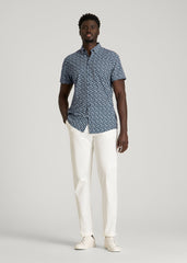 American Tall Online | Short Sleeve Traveler Stretch Button Shirt for Tall Men in Ice Blue Mini Floral