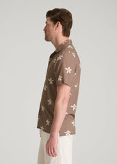American Tall Online Shop | Coastal Perforated Button shirt for Tall Men in Warm Brown Floral