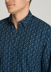 American Tall Outlet | Traveler Stretch Dress Shirt for Tall Men in Royal Navy Floral