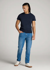 American Tall Sale | Modern Fit Garment Dyed Cotton T-Shirt for Tall Men in Evening Blue