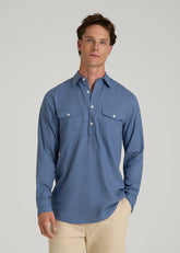 American Tall Online Shop | Linen Popover Shirt for Tall Men in Deep Cobalt