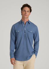 American Tall Online Shop | Linen Popover Shirt for Tall Men in Deep Cobalt