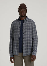 American Tall Outlet | Lightweight Woven Overshirt for Tall Men in Navy Textured Grid