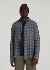 American Tall Outlet | Lightweight Woven Overshirt for Tall Men in Navy Textured Grid