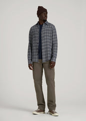 American Tall Outlet | Lightweight Woven Overshirt for Tall Men in Navy Textured Grid