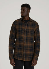 American Tall For Sale | Lightweight Woven Overshirt for Tall Men in Black and Caramel Plaid