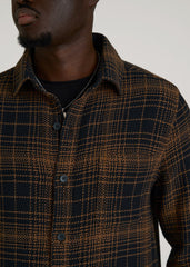 American Tall For Sale | Lightweight Woven Overshirt for Tall Men in Black and Caramel Plaid