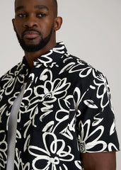 American Tall Online Shop | Seersucker Short Sleeve Shirt for Tall Men in Black and White Floral