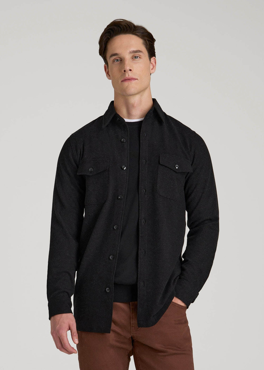 American Tall Sale | Stretch Knit Overshirt for Tall Men in Black
