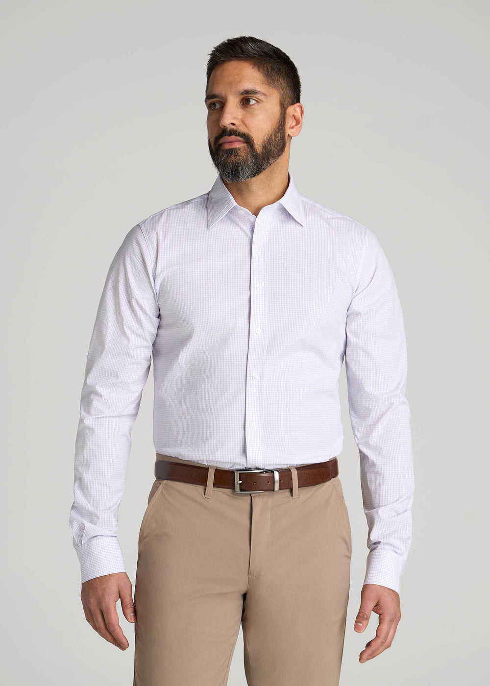 American Tall Outlet | Oskar Easy Care Dress Shirt for Tall Men in Iris Mini Check