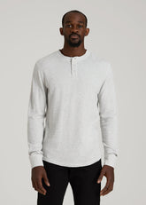 American Tall Discount | Double Honeycomb Thermal Long-Sleeve Henley Shirt for Tall Men in Light Heather Grey