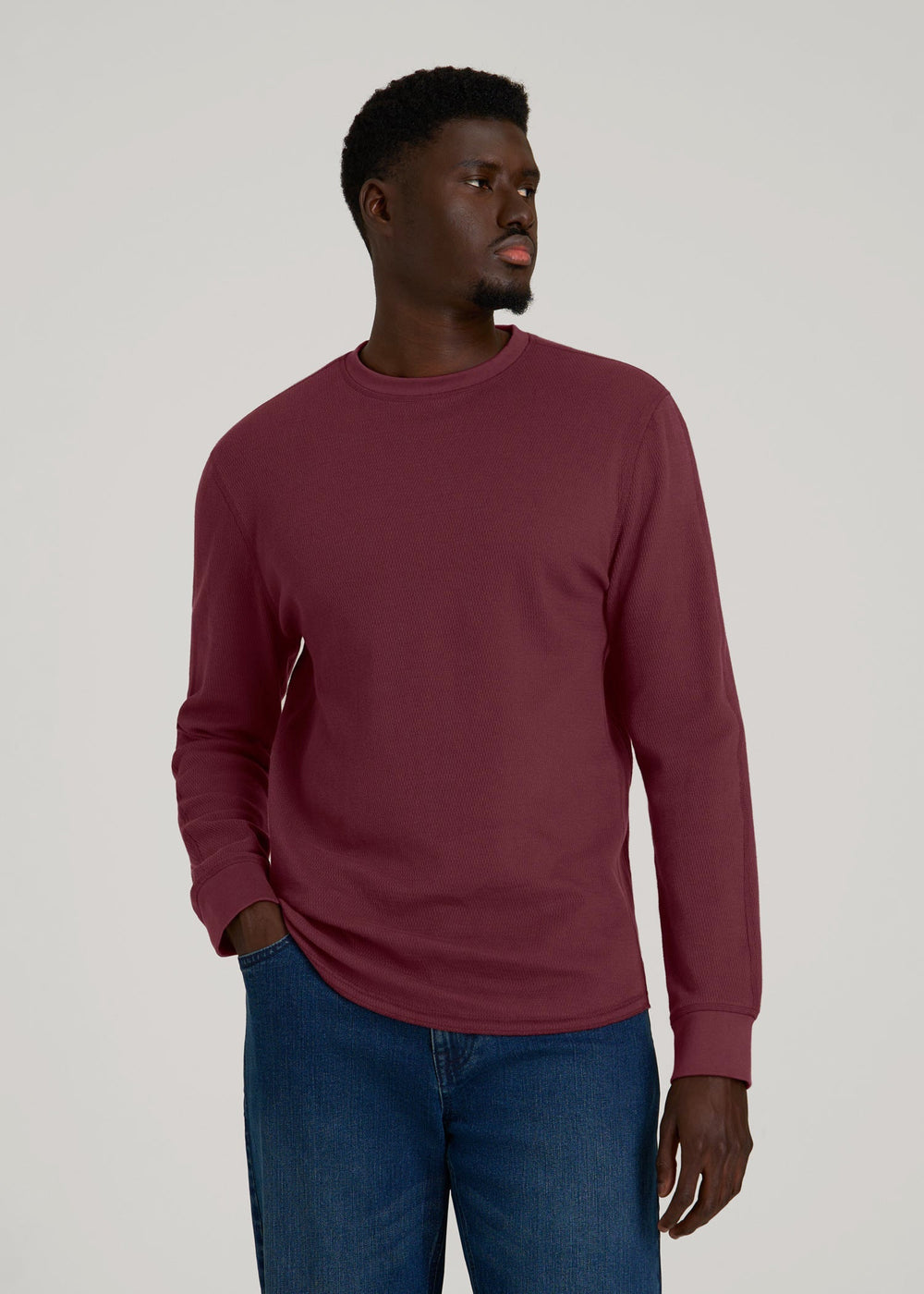 American Tall For Sale | Double Honeycomb Thermal Crewneck for Tall Men in Tawny Port