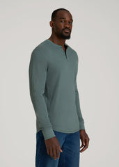 American Tall Discount | Double Honeycomb Thermal Long-Sleeve Henley Shirt for Tall Men in Balsam Green