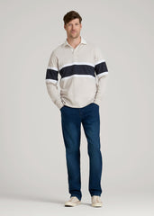 American Tall Online Shop | Rugby Long Sleeve Shirt for Tall Men in Oatmeal Heather Multi