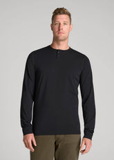 American Tall Discount | Pima Stretch Knit Henley Shirt for Tall Men in Black