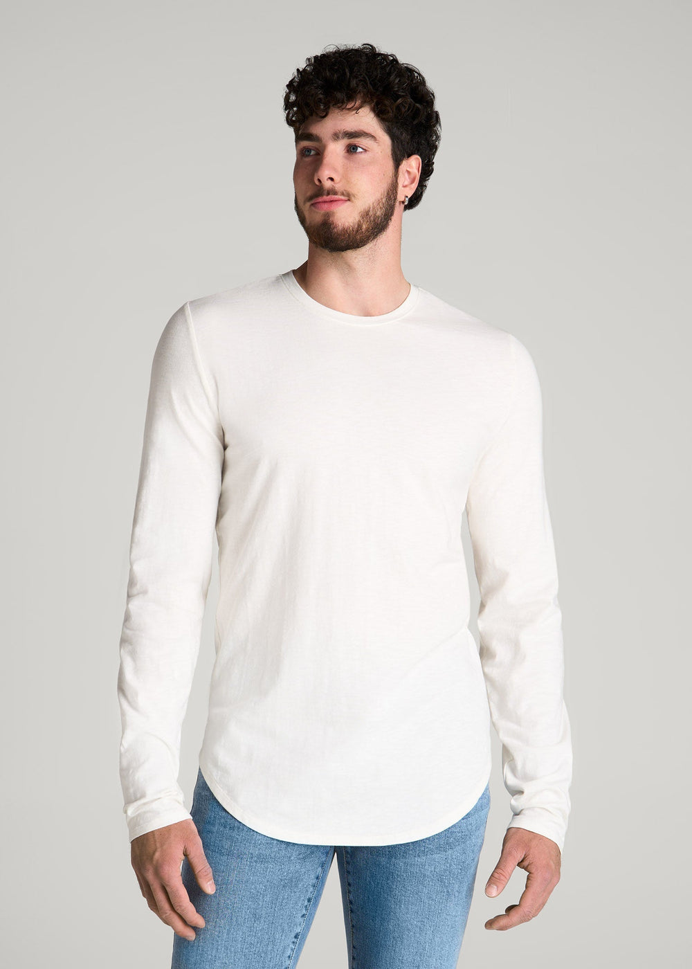 American Tall Outlet | Slub Long Sleeve Scoop Tee for Tall Men in Ecru