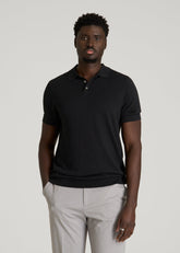American Tall Online Shop | Linen Blend Knit Polo for Tall Men in Black