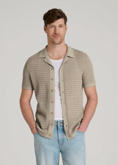 American Tall Online | Short Sleeve Crochet Polo Cardigan for Tall Men in Light Khaki