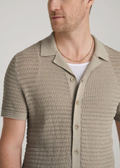 American Tall Online | Short Sleeve Crochet Polo Cardigan for Tall Men in Light Khaki
