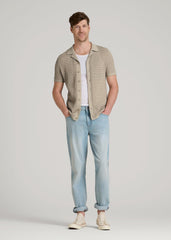 American Tall Online | Short Sleeve Crochet Polo Cardigan for Tall Men in Light Khaki