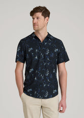 American Tall Online | Coastal Perforated Polo Shirt for Tall Men in Black and Violet Floral