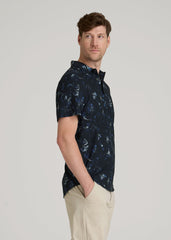 American Tall Online | Coastal Perforated Polo Shirt for Tall Men in Black and Violet Floral