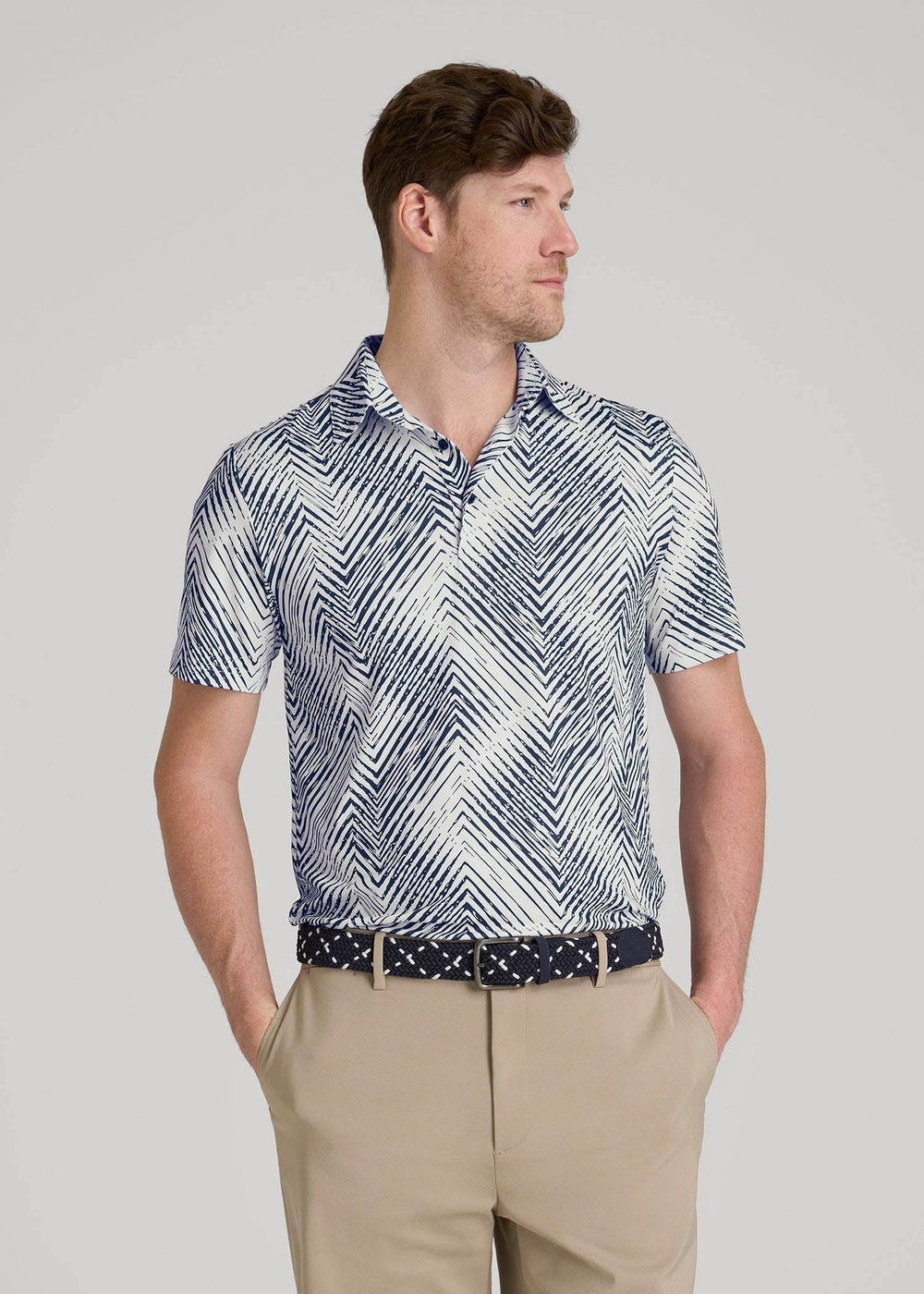 American Tall For Sale | Golf Performance Polo Shirt for Tall Men in Navy Chevron