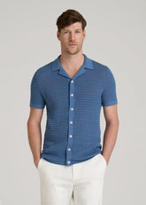 American Tall Online Shop | Short Sleeve Crochet Polo Cardigan for Tall Men in Deep Cobalt