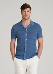 American Tall Online Shop | Short Sleeve Crochet Polo Cardigan for Tall Men in Deep Cobalt