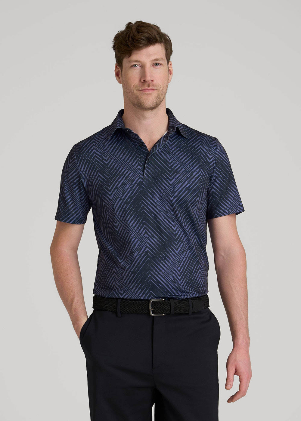 American Tall Online Shop | Golf Performance Polo Shirt for Tall Men in Future Dusk Chevron