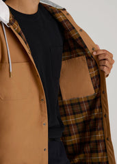 American Tall Discount | LJ&S Flannel-Lined Canvas Shirt Jacket for Tall Men in Vintage Tan