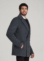 American Tall Online Shop | Double-Breasted Wool Peacoat for Tall Men in Dark Grey Mix