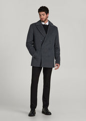 American Tall Online Shop | Double-Breasted Wool Peacoat for Tall Men in Dark Grey Mix
