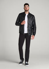 American Tall Discount | True Touch Leather Bomber Jacket for Tall Men in Black