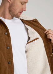 American Tall Discount | LJ&S Sherpa Corduroy Trucker Jacket for Tall Men in Tan Brown