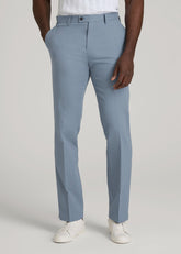 American Tall Outlet | Textured Garment Washed Stretch Cotton Suit Pants for Tall Men in Chambray