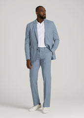American Tall Outlet | Textured Garment Washed Stretch Cotton Suit Pants for Tall Men in Chambray