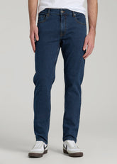 American Tall Discount | A.T. Basics Men's Carman Tapered fit Jeans for Tall Men in Charged Blue