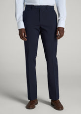 American Tall Sale | Textured Garment Washed Stretch Cotton Suit Pants for Tall Men in Evening Blue