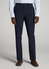 American Tall Sale | Textured Garment Washed Stretch Cotton Suit Pants for Tall Men in Evening Blue