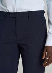 American Tall Sale | Textured Garment Washed Stretch Cotton Suit Pants for Tall Men in Evening Blue