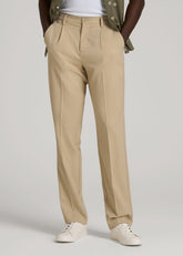 American Tall Online Shop | Relaxed Pleated Trousers for Tall Men in Light Khaki